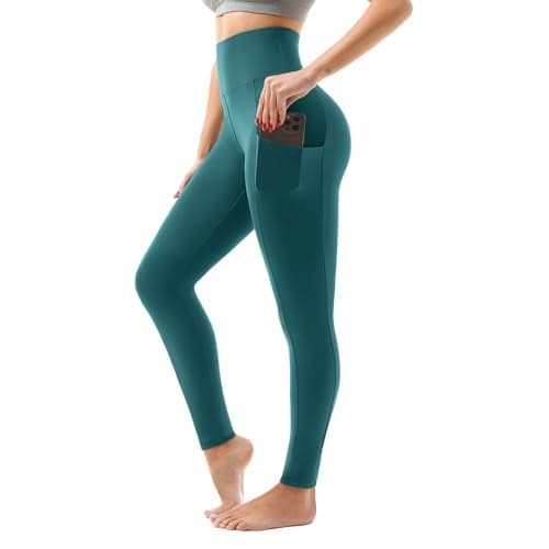 SINOPHANT High Waisted Leggings with Pockets Women, Full Length Capri Buttery Soft Stretchy Yoga Pants(Full Teal,S-M)
