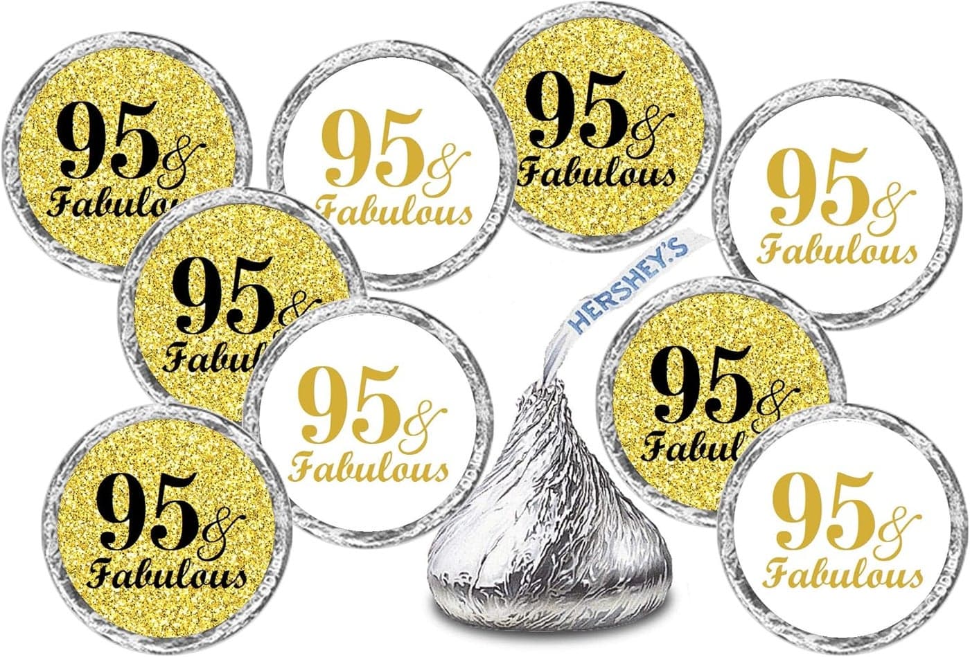 95 Fabulous Birthday Gold Kisses Stickers Set of 216 Chocolate Drops Labels Stickers for Birthday Party Party Favors Decor for Kisses Made in USA