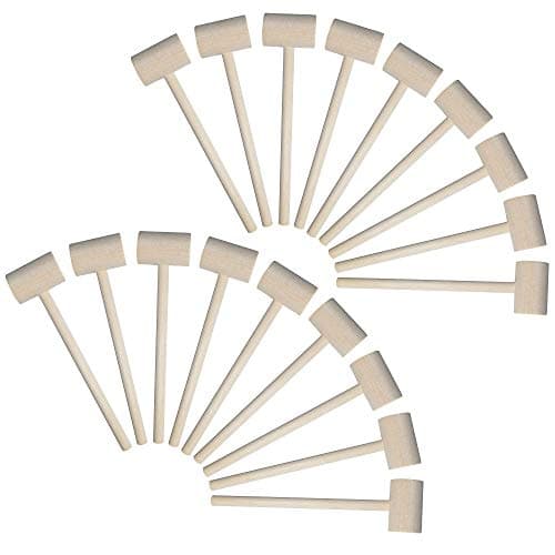18 Pieces Mini Wooden Hammers Gavel Toy for Kids, Natural Wood Crab Lobster Seafood Mallets