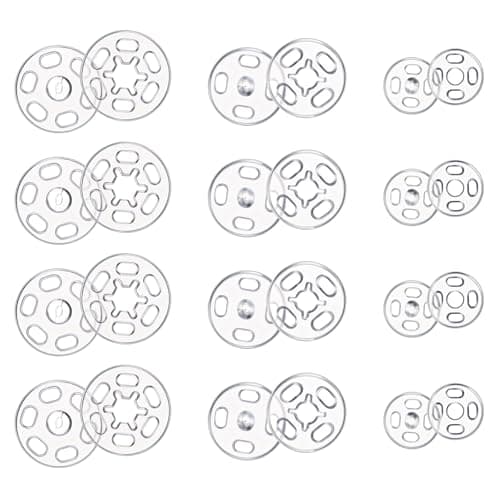 Ymapinc 100Pcs Clear Plastic Snaps for Sewing Round Sew on Snap Buttons Fasteners for Clothing Shirt Pant DIY Crafts 40 Sets7mm 30 Sets10mm 30 Sets15mm