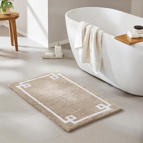 Madison Park Evan 100% Cotton Bathroom Rug Non Slip Backing-Luxrurious Tufted Plush Bath Mat Absorbent, Quick Dry, Spa Design Shower Room Décor, 20x30, Taupe