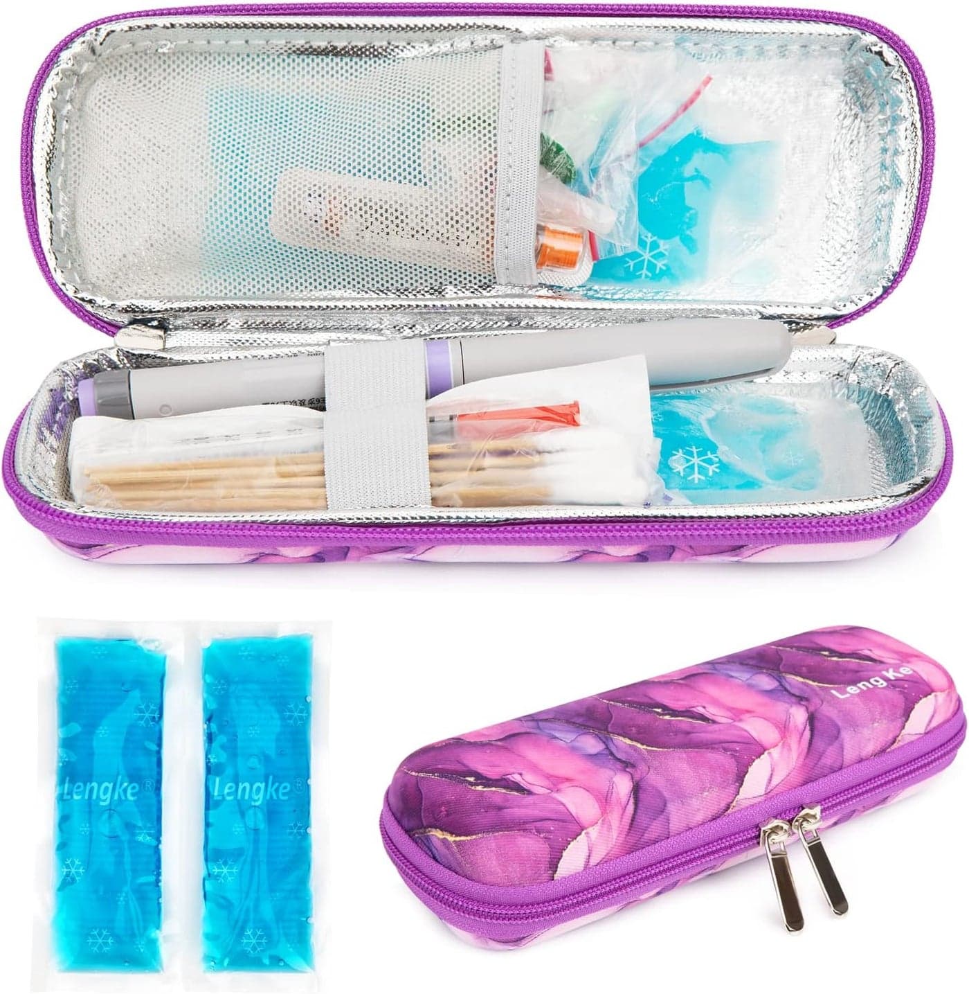 YOUSHARES Insulin Cooler Travel Case - EVA Diabetic Insulated Organizer Portable Cooling Case for Medication Cooling Insulation, Epi Pen Carrying Bag with 2 Ice Pack (Marble Purple)