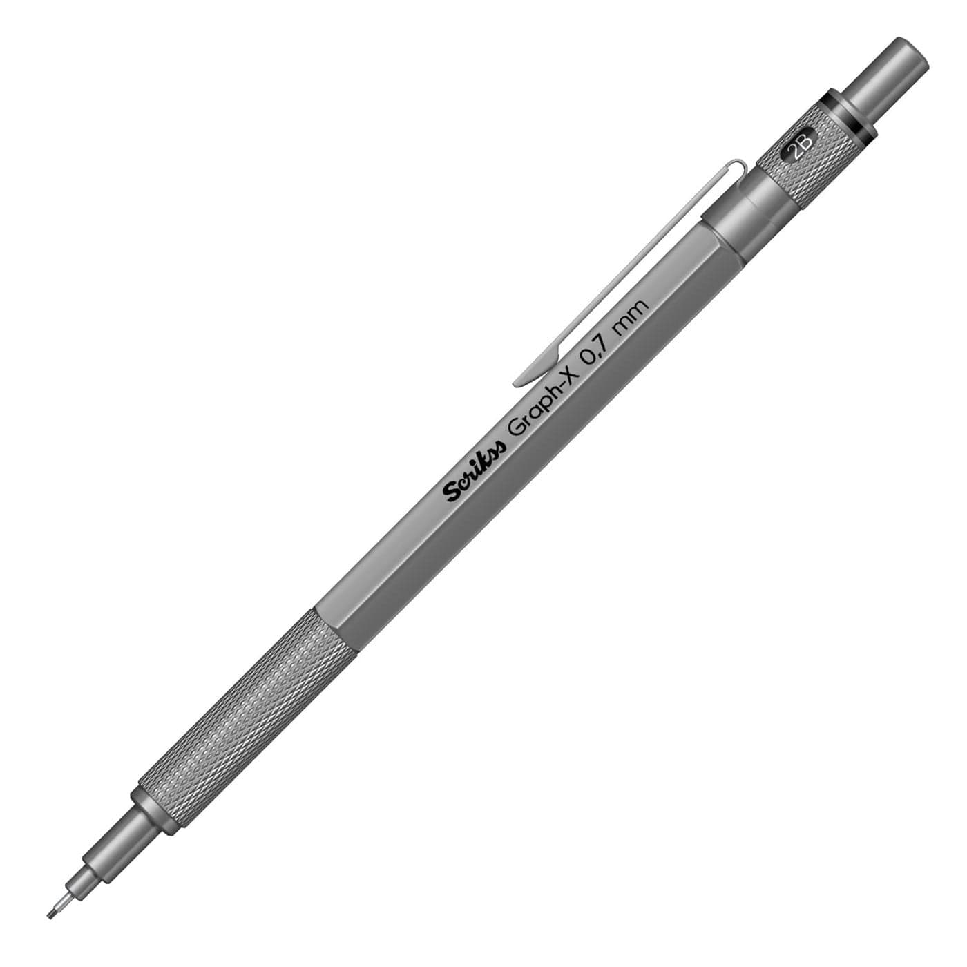 Scrikss 07mm Mechanical Clutch Lead Pen Pencil Satin Grey Brass Body Push Mechanism GraphX Series Eraser Included