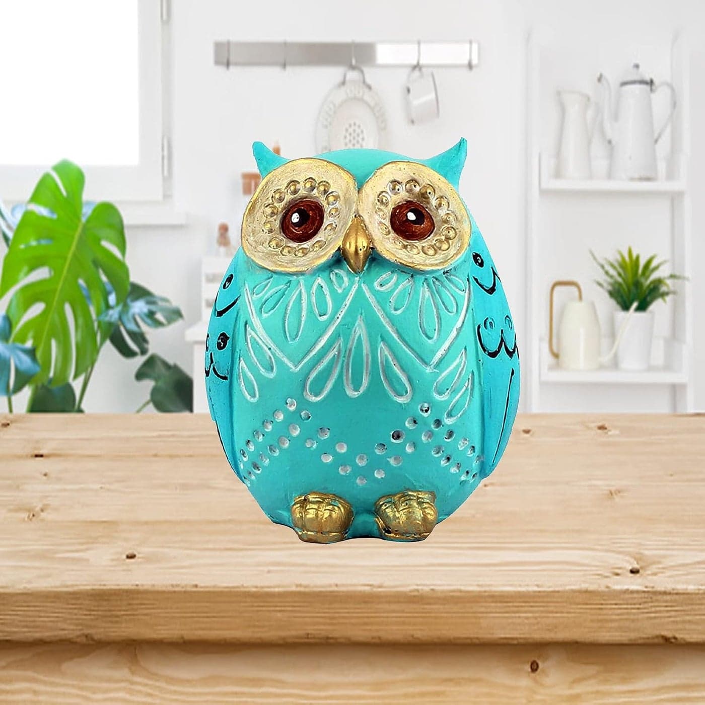 DEQUERA Owl Figurines Tabletop Statues and Figurines for Desktop Book Shelf Decor Standing Still Style Color Sky Blue
