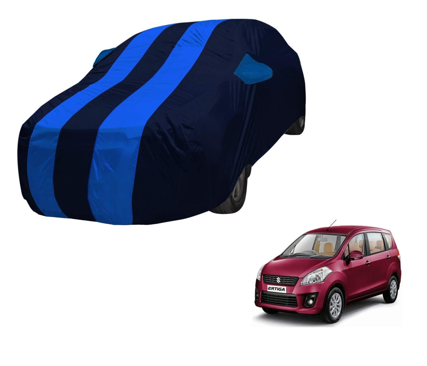 Auto Hub Car Cover Compatible with Maruti Ertiga Old (Model : 2012-2018) with Mirror Pocket, Water Resistant, Triple Stitched, Ertiga Car Cover- Black, Blue