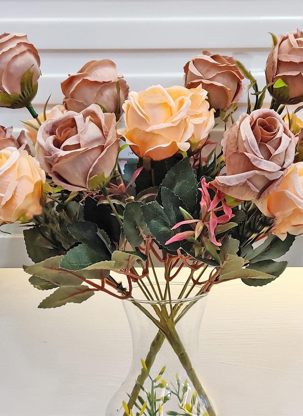 Artificial Flowers for Decoration Rose Flower Bunch for vase/Pot, Home/Office Decor, Gift, Artificial Plant, Craft, Without Vase, Pack of 2 Piece, Coffee Gold, 35 cm Height