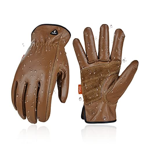 Vgo... 1-Pair Unlined Safety Cow Grain Leather Work Gloves Men, Rigger Gloves, Builder Gloves, Water Resistant, Palm Patched (Size L, Brown, CA9597WP)