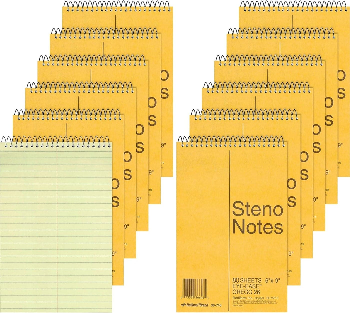 National Brown Board Cover Steno Notebook Gregg Ruling Green EyeEase Paper 80 Sheets 6 x 925 x 6 inches Pack of 12 3674612
