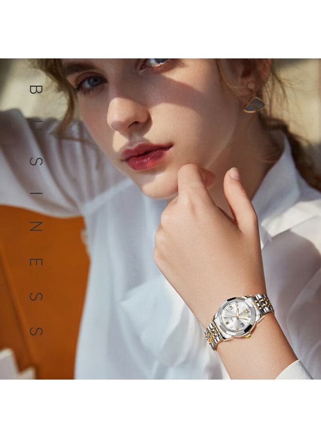 Skmei Women's Quartz Business Casual Luminous Calendar Waterproof Watch For Girlfriend Gift Gold And Silver