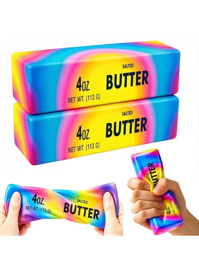 2-Pack Butter Squishy Stress Toy,2026 New Soft Novelty Toy,Realistic Butter Stick Fidget, Slow Rising Soft Squeeze Toy for Adults Stress Relief & Anxiety Relief (2PCS Butter Dazzling Colors)
