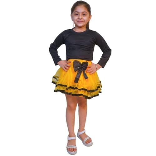 Kaku Fancy Dresses Tu Tu Skirt Costume -Yellow, 5-6 Years, For Girls