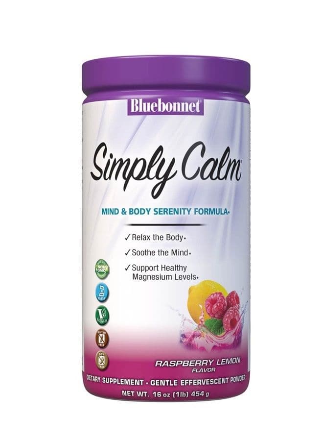 Nutrition Simply Calm Powder, for Calm*, Muscle Cramps*, Stress Relief*, Soy-Free, Gluten-Free, Non-GMO, Kosher Certified, Dairy-Free, Vegan, 16 oz, 82 Servings, Raspberry Lemon Flavor