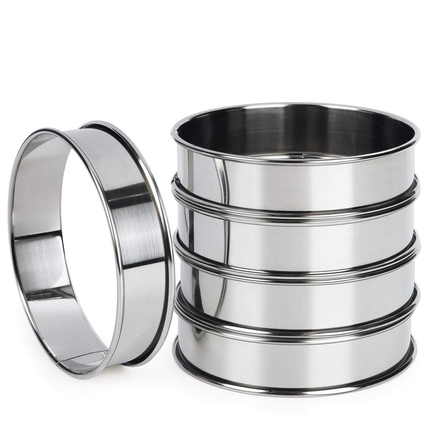FANGSUN 4 Inch English Muffin Rings Stainless Steel Crumpet Rings Tart Rings for Baking Double Rolled Nonstick Round Cake Ring Metal Pastry Ring Mold for Dessert Food Making Tool
