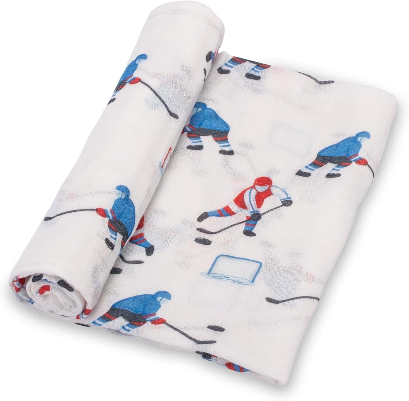 LollyBanks Swaddle Blanket 100 Muslin Cotton 47 x 47 inches Soft Breathable Muslin Baby Swaddles for Boys Baby Essentials Registry and Gift Ice Hockey Print Pass Shoot Score