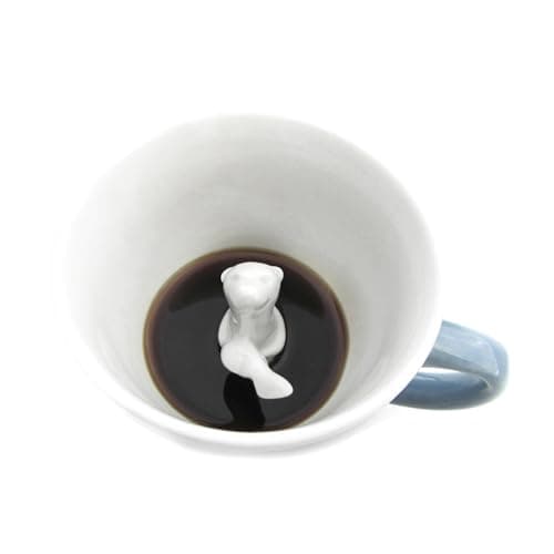Creature Cups Sea Otter Ceramic Mug – 11 oz Gray Blue Coffee Cup with Hidden 3D Otter Inside – Unique Gift for Coffee, Tea & Ocean Lovers
