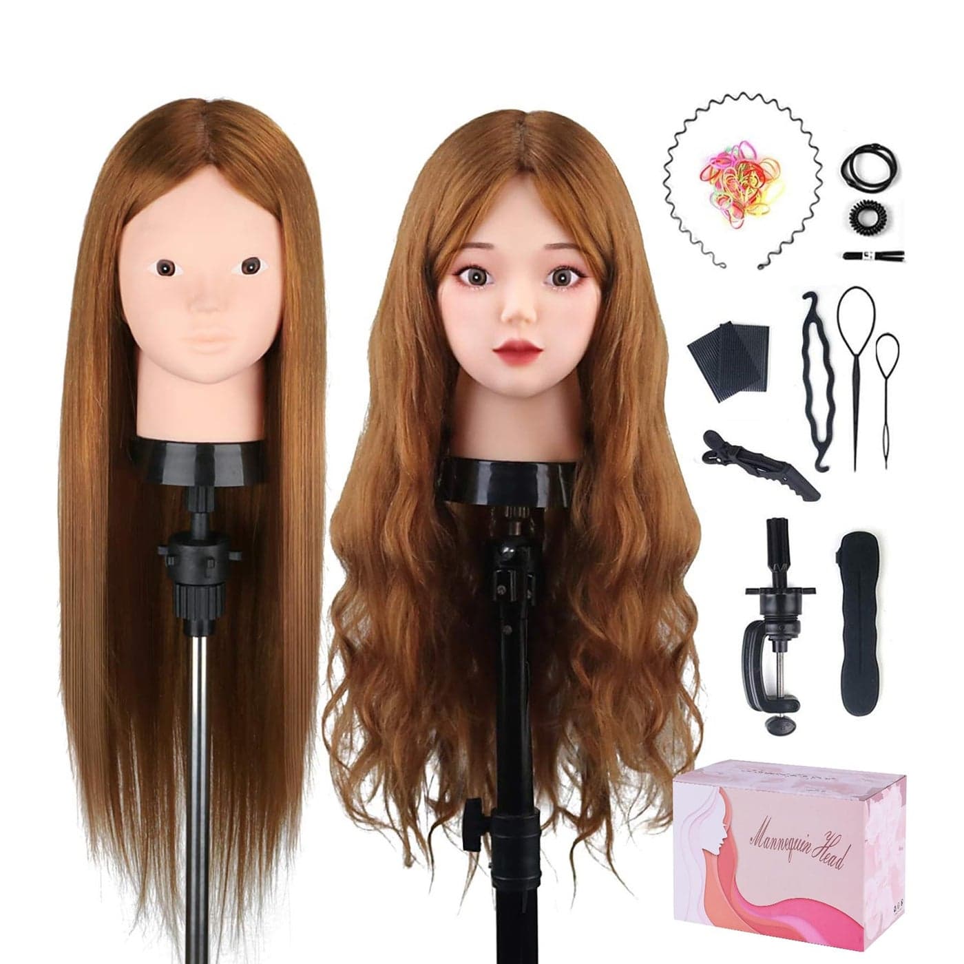 Beauty Star Mannequin Head with 80 Real Human Hair Manikin Doll Head for Hair Styling Cosmetology Makeup Hairdressing Training Practice Head with Clamp Stand and DIY Hair Styling Braiding Set