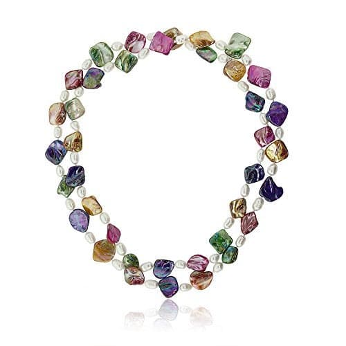 Gem Stone King 46 Inch MultiColor Cultured Freshwater Pearl and Simulated Shell Pearls Necklace For Women