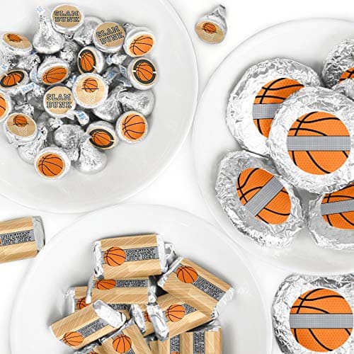 Big Dot of Happiness Nothin But Net Basketball Candy Favor Kit 304Piece Sticker Set Mini Candy Bar Wrappers Round Circle Stickers Baby Shower Birthday Party