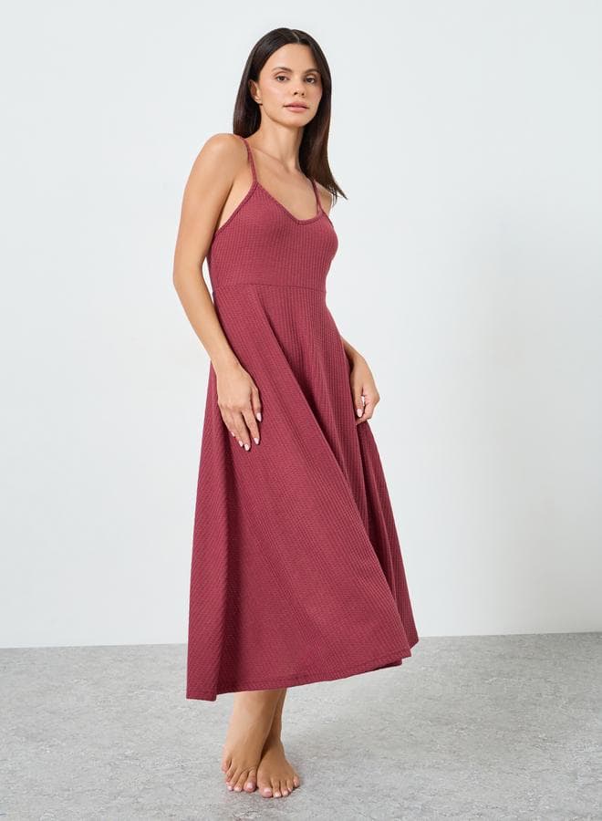 Burgundy Waffle Knit Strappy Slip Nightdress