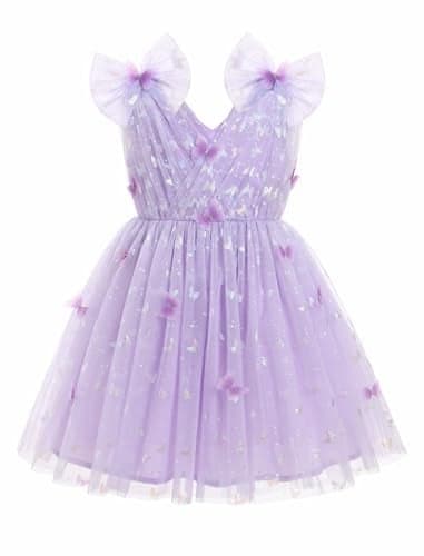 IMEKIS Toddler Tea Party Dress: Baby Butterfly Dress Flower Girl Wedding Guest Dress Fairy 9th 10th Birthday Outfit Smash Cake Photoshoot Kids Graduation Formal Pageant Tulle Tutu Purple 9-10 Years