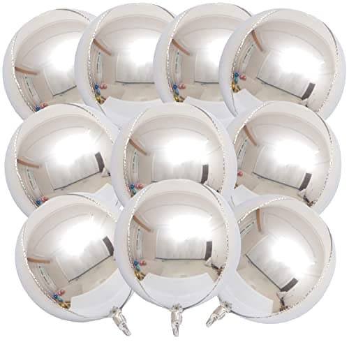 KALOR 10 Pcs 22 Inch Silver Mylar Balloons Large 4D Giant Round Foil Balloon Big Mirror Metallic Balloons for Birthday Party Baby Shower Gender Reveal Supplies