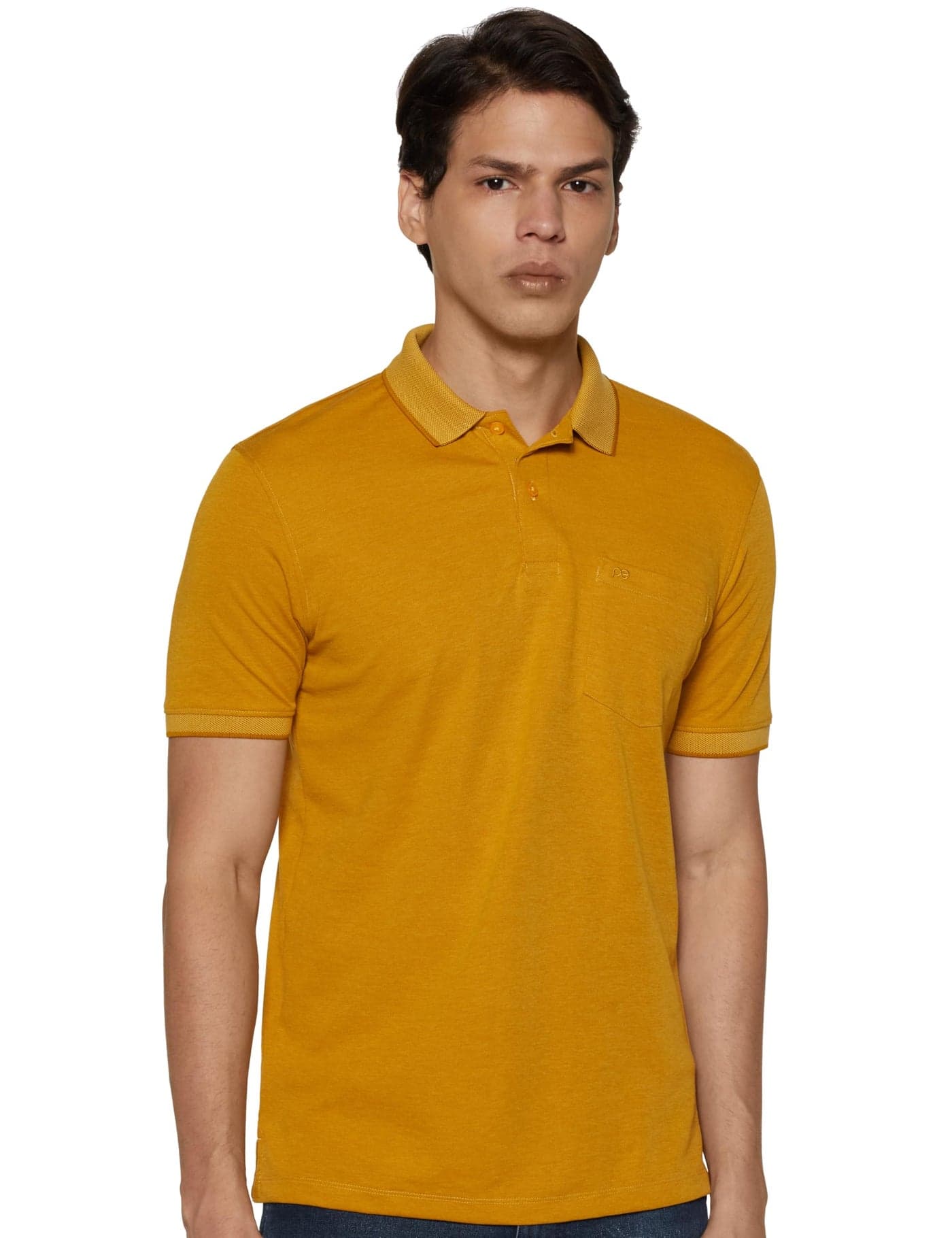 Peter England Men's Premium Branded Regular Fit Half Sleeve Polo T-Shirt with Pocket | Cotton Rich | Birds Eye Interlock Weave Gold, 2XL