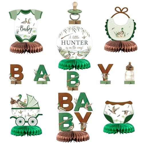 ANGOLIO Duck Hunting Baby Shower Honeycomb Centerpieces 12Pcs Spring Mallard Duck party table Centerpieces Green Hunting Animals Themed Birthday Party Decorations for Kids Baby Shower Supplies