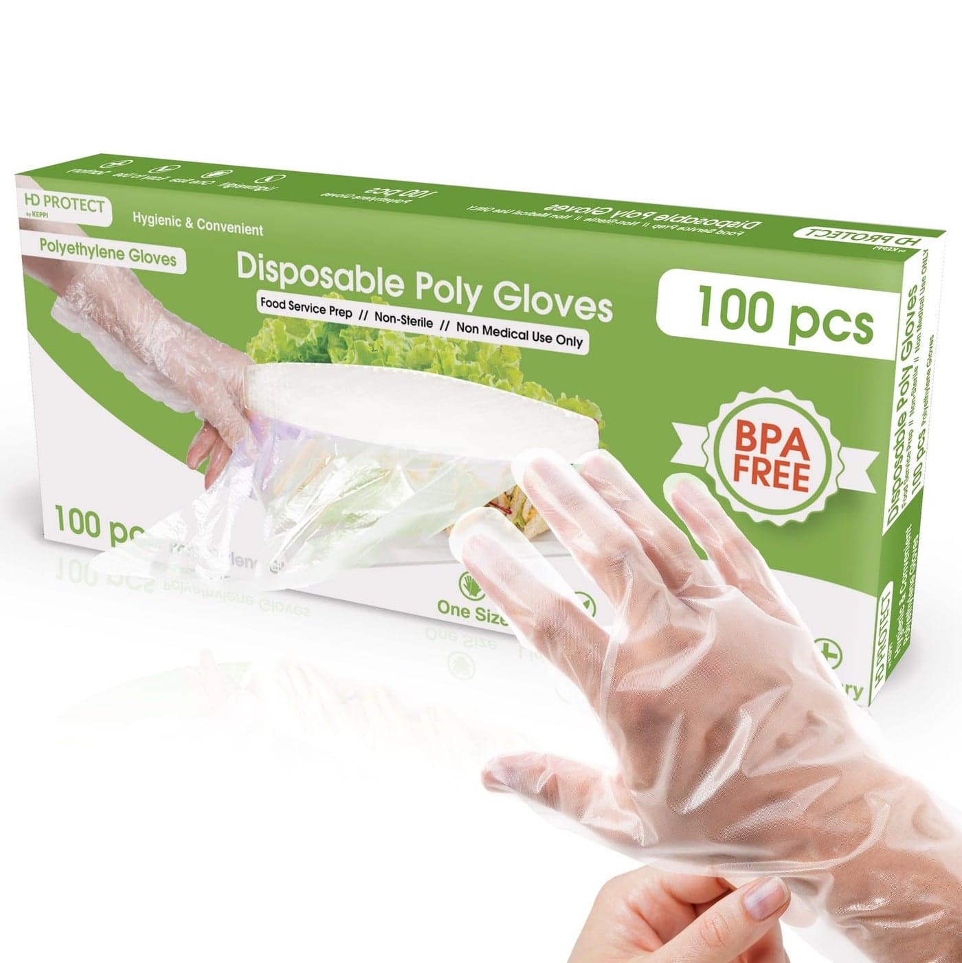 Keppi 100 pcs Plastic Gloves BPA Latex Free For Food Handling Food Safe Disposable Gloves for Cooking Bulk Purchase Great Fit