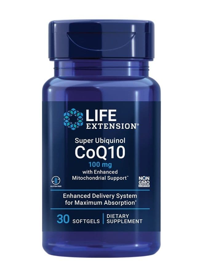 Super Ubiquinol CoQ10 100mg with Enhanced Mitochondrial Support – Coenzyme Q10 Supplement for Heart, Brain Health, Energy Support Supplement – Gluten-Free, Non-GMO – 30 Softgels