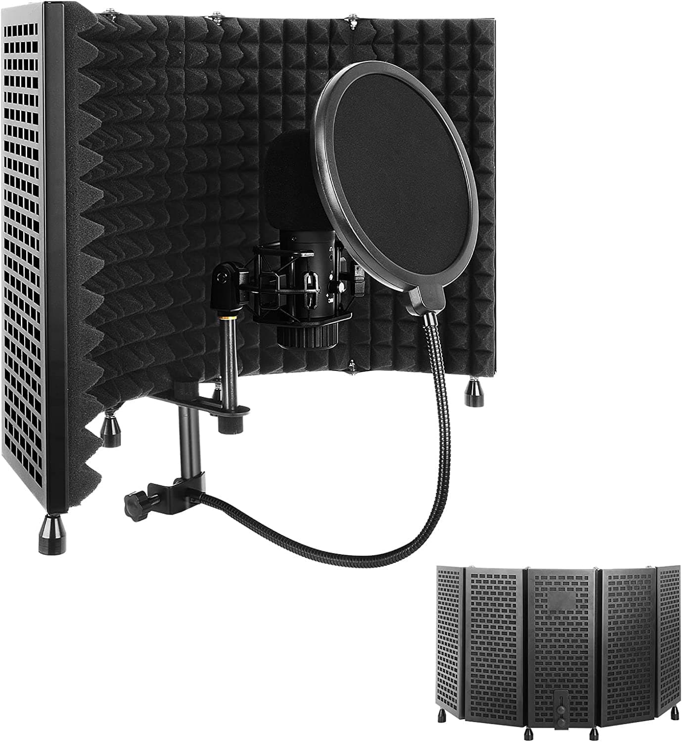 TECHBLAZE Isolation Shield for Mic with 360° Doubled Layer Pop Filter High Density Vocal Booth for Home Studio 5 Layer Sound Absorbent Reflection Filter Foam for Podcasting Streaming Singing Dubbing