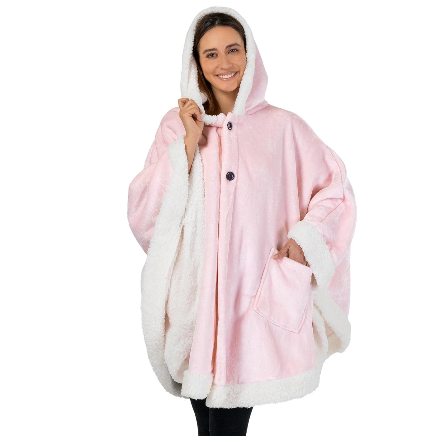 PAVILIA Sherpa Fleece Wearable Blanket for Adult Women Cozy Plush Blanket Poncho Cape with Hood Super Soft Shawl Angel Wrap Throw for Office Light Pink