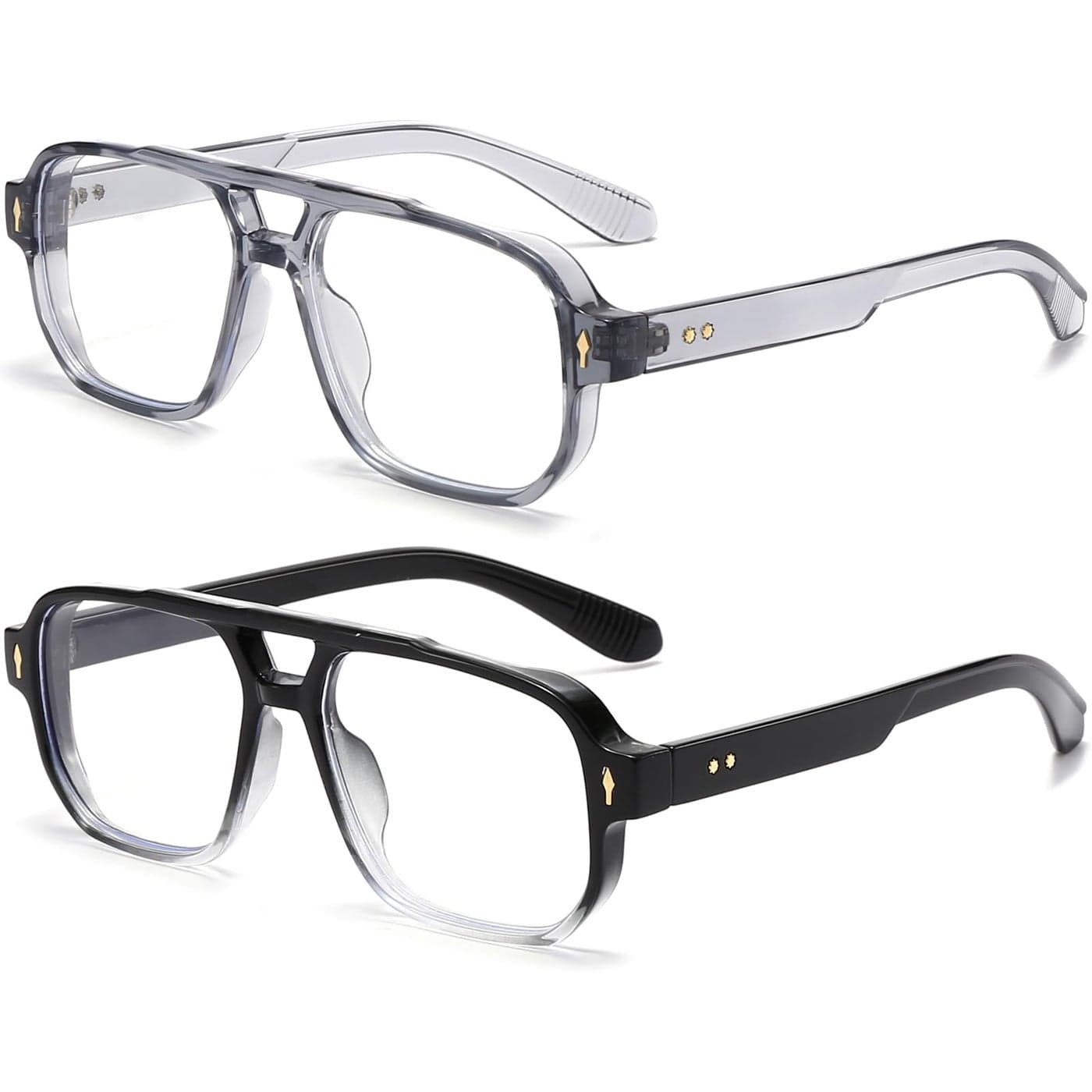 PORADAY Blue Light Blocking Glasses for Women Men 70s Retro Square Aviator Eyeglasses Rectangle Computer EyewearClear GreyGradient Black