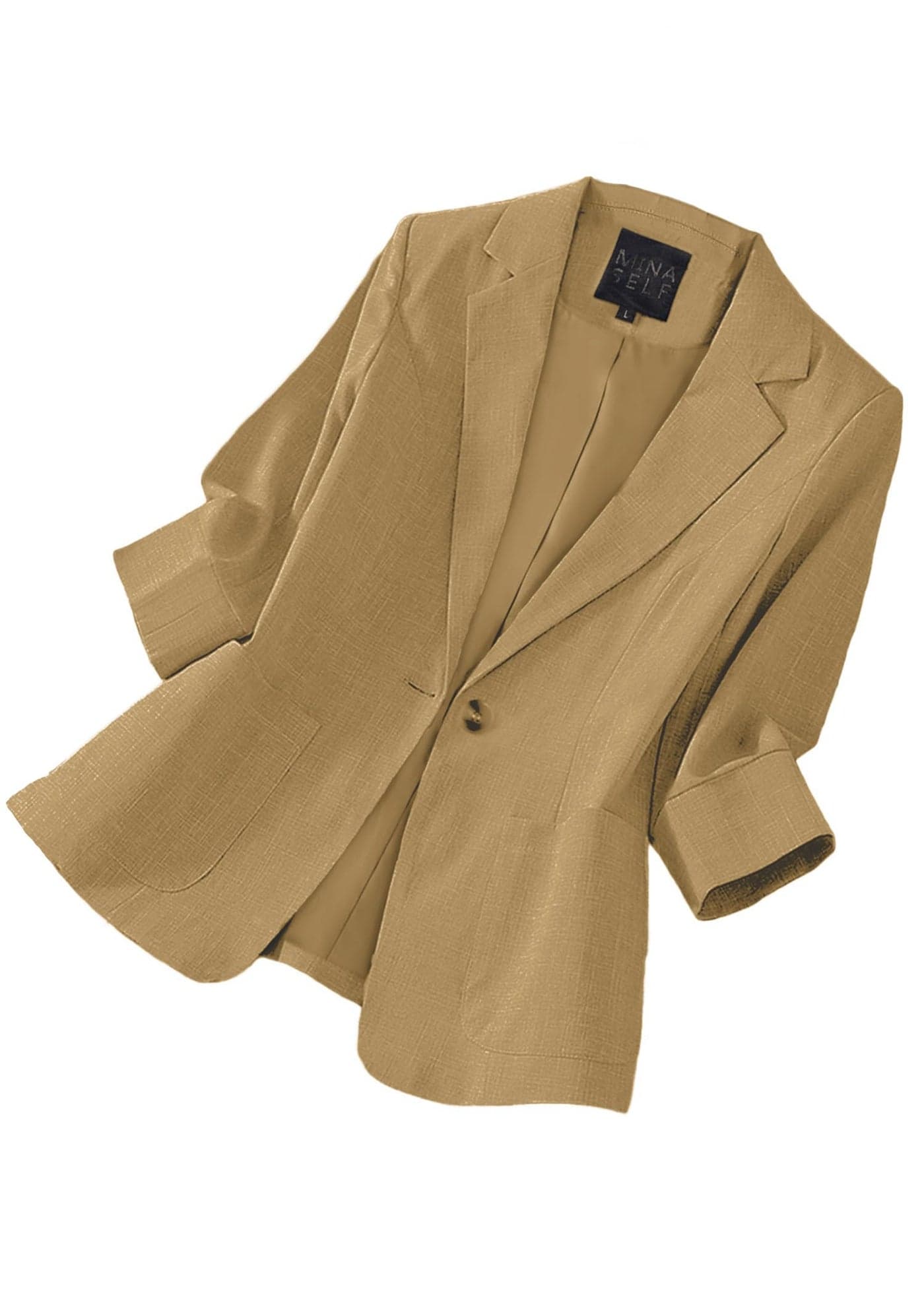 Mina Self Linen Blazer Jackets for Women 34 Sleeve Lightweight 2025 Khaki Summer Womens Business Casual Fashion Dressy Blazer Light Trendy Suit Boyfriend Womens Work Office Jacket Suits Khaki XL
