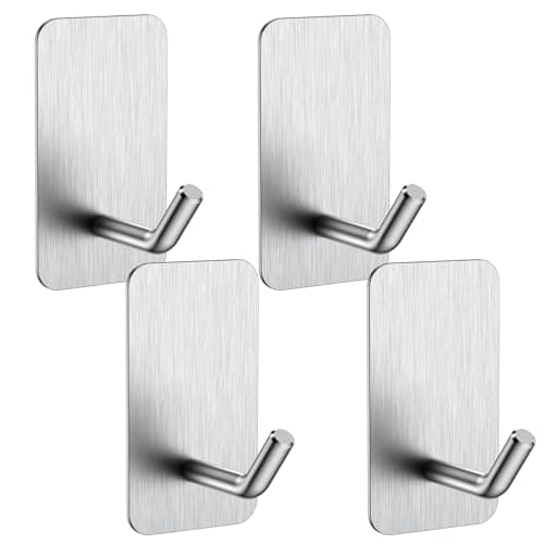 KRUI Mini Fire Blanket Hooks Stainless Steel Adhesive Wall Hooks for Home Office and Outdoor Wall Hanging Waterproof and Fireproof Sliver 4 Pack