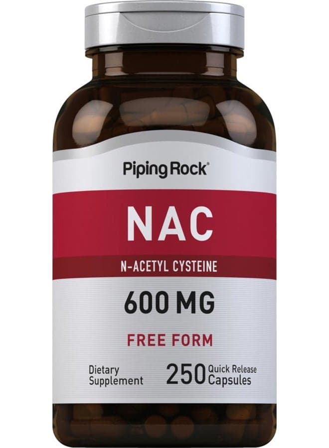 NAC Supplement N-Acetyl Cysteine | 600mg | 250 Capsules | Free Form | Non-GMO, Gluten Free Supplement