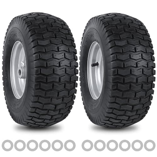 phepetroll 15x6006nhs Lawn Mower Front Tire 4 Ply 15x6x6 Lawn Mower 570 Lbs Tire and Wheel with 34 Iron Bushing and 12 Spacers Replacement for Garden Lawn Tractor Riding Lawn Mowers 2 Pack