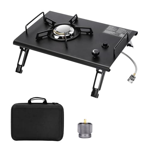GRILL FORCE Camping Stove for IGT Table, Portable Isobutane Gas Stove with Carry Bag, 4000W Camp Stove,Folding Propane Burner, IGT Accessories for Picnic, RV, Car Trip, Tailgating, Patio, Backyard