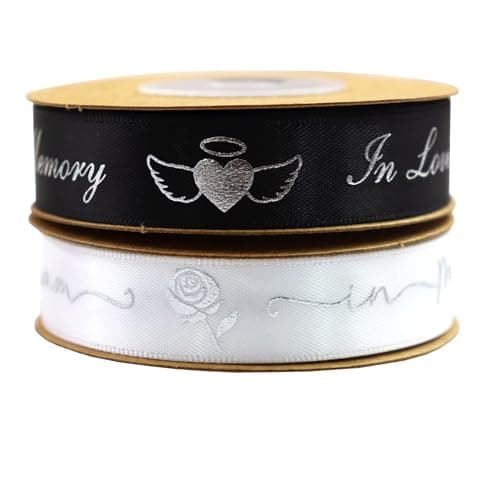 YERELO 10Yardx 2 Rolls Set Funeral Ribbon 2 Style Stain Ribbons 58 X 20 Yards Celebration of Life in Loving Memory