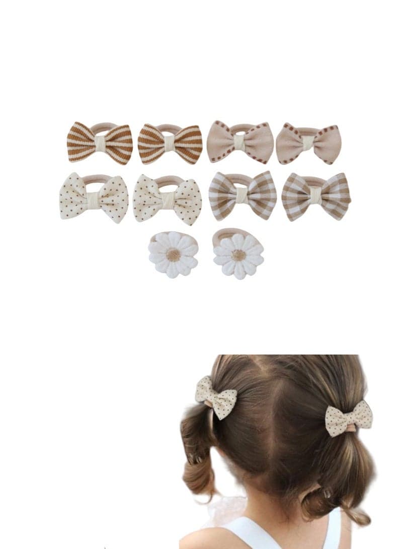 10Pcs Baby Girl Hair Ties with Flowers Bow, Hair Bow Ties for Toddler Girls, Elastics Ponytail Holders Pigtails Rubber Bands Hair Accessory