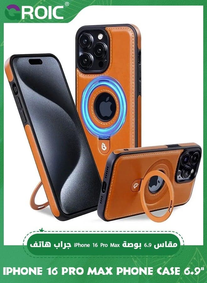Leather case for iPhone 16 Pro Max Case,Protective Slim with Kickstand Shockproof iPhone 16 Pro Max Phone Cover,Compatible with Magsafe iPhone 16 Pro Max Phone Shell 6.9''