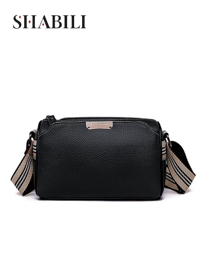 Women Genuine Leather Shoulder Bag Multi-Pocket Satchel Crossbody, Ladies Cross Bags With Neat Stitching and Adjustable Strap For Teenager Youth Daily Casual Travel, Perfect For Party Outings (Black)