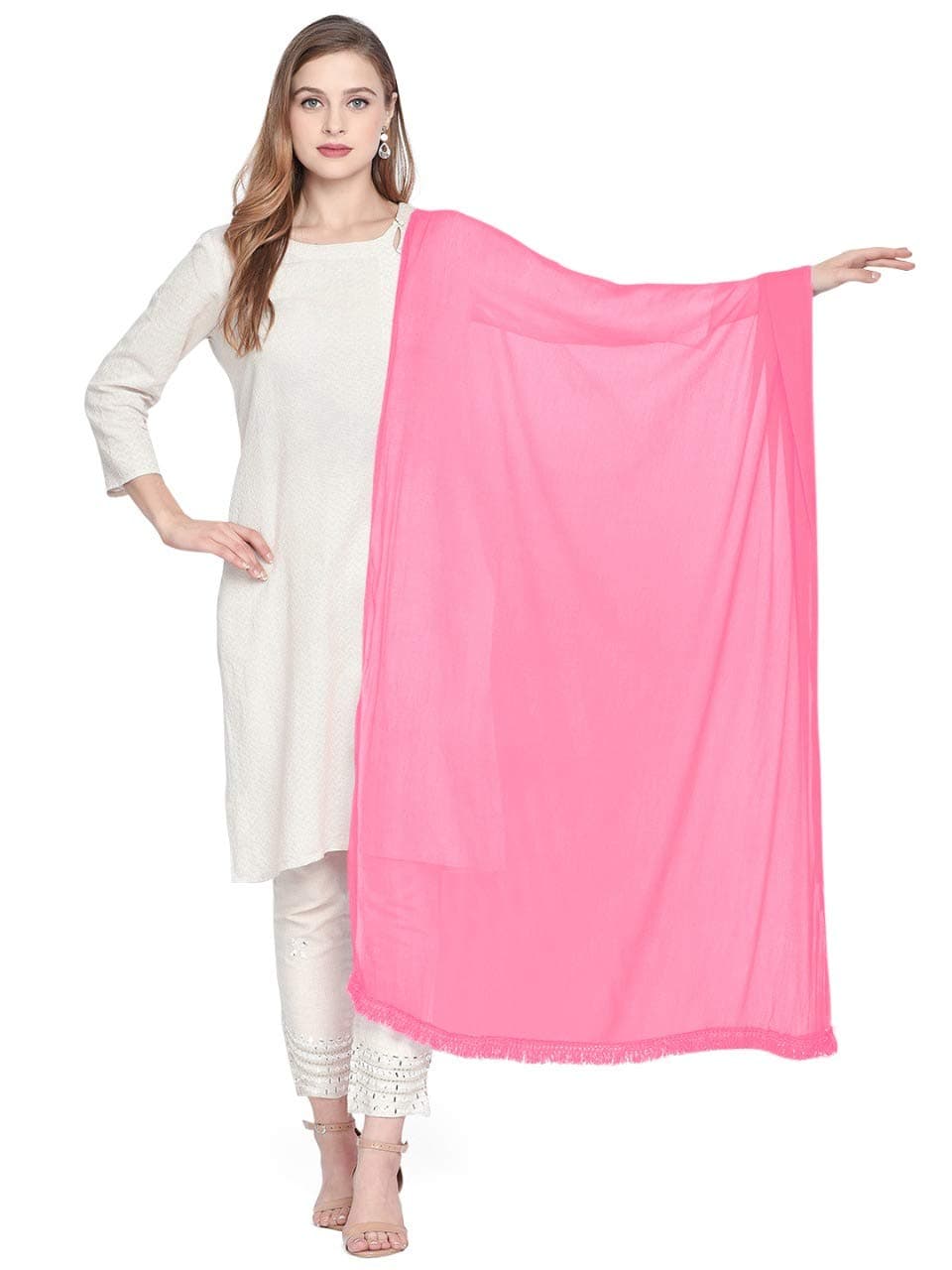 DUPATTA BAZAAR Woman's Baby Pink Chiffon Dupatta