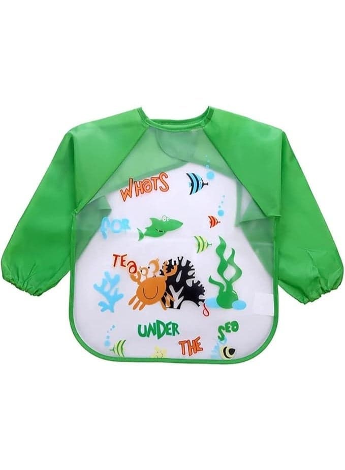 4 Pcs Baby Feeding Bibs With Sleeves, Waterproof Long Sleeved Plastic Washable Weaning Bib, Toddler Painting Apron for Boys and Girls 6-36 Months
