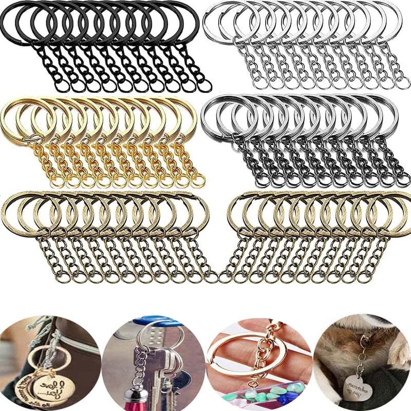 DIY Crafts 50 Pcs, Antique God, Split Key Ring with Chain Set, Metal Flat Keychain Rings 1 Inch with Open Jump Rings and Screw Eye Pins Bulk, for Handbag Hangers Hooks Bea(50 Pcs, Antique God)