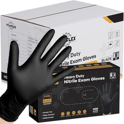 TitanFlex Disposable Nitrile Exam Gloves, 6-mil, Black, Large 1000-ct Case, Heavy Duty Disposable Gloves, Cooking, Mechanic, Latex Free, Food Safe