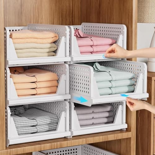 HOMIFLY Polypropylene 2 Pieces Wardrobe Organizer for Storage/Foldable & Stackable Closet Basket/Cupboard Organizer for Clothes/Almirah Space Saver(White), Clothing