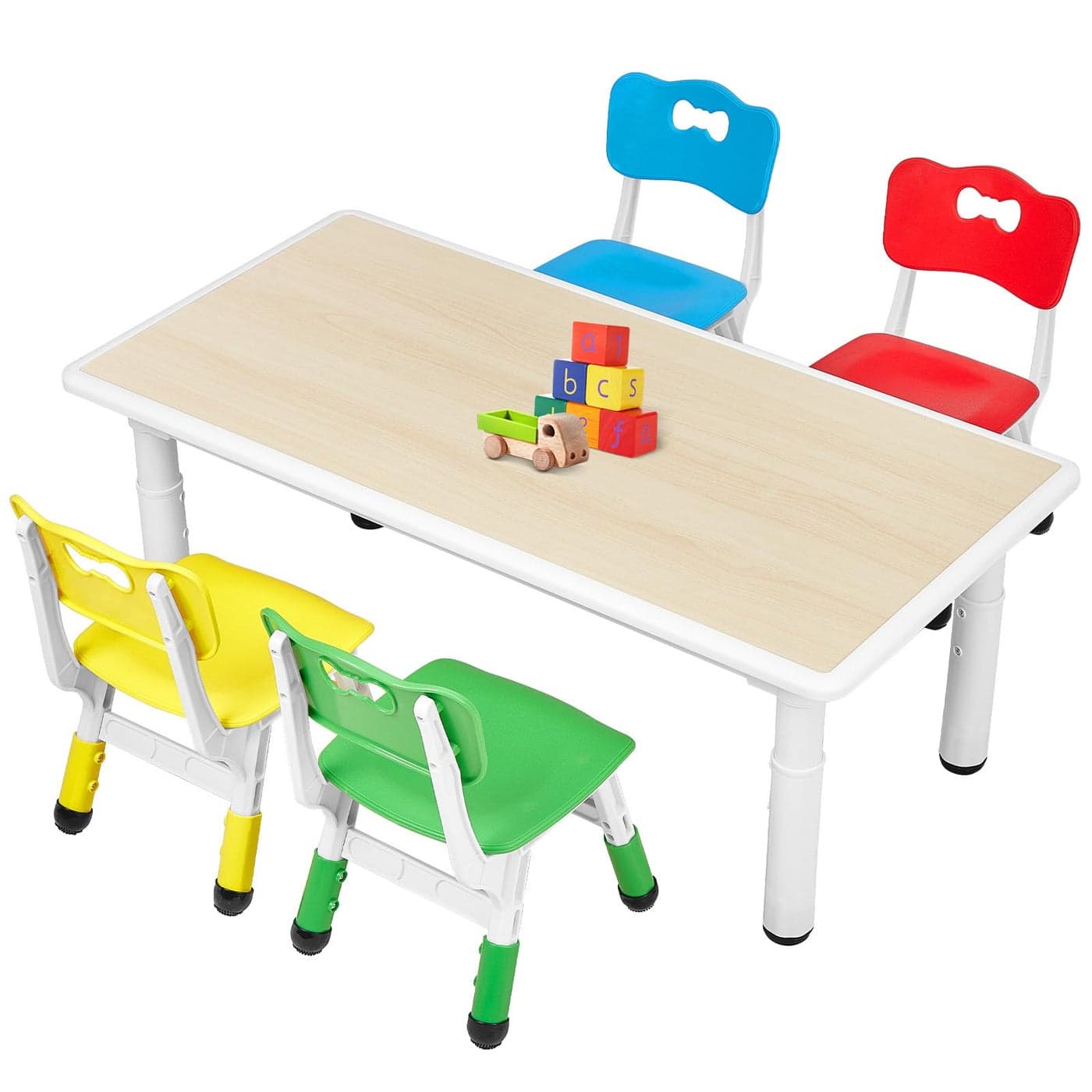 FUNLIO Kids Table and 4 Chairs Set for Ages 38 Height Adjustable Toddler Table and Chair Set Easy to Wipe Arts Crafts Table for ClassroomsDaycaresHomes CPC CE Approved5 pcs SetMulticolor
