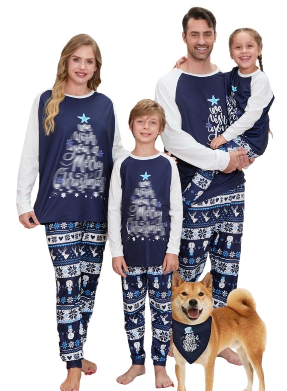 Christmas Family Matching Pajamas Classical Nightwear Sleepwear Sets Long Sleeve Pjs for for Adults Kids and Baby Holiday Xmas Sleepwear Set (Dog scarf)