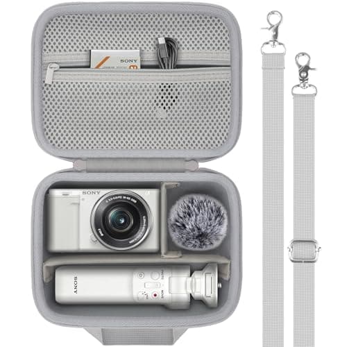 Baval for Sony ZVE10ZVE1ZVE10 II Vlog Digital Camera Hard Carrying CaseCompatible with TripodGPVPT2BTMicrophoneCamera Len and AccrssoryWhite Case