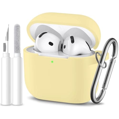 Dgege for Airpods 4th Generation Case Cover(2024),Soft Silicone Full Protective Case for AirPods 4 Case with Keychain & Cleaner Kit,Compatible with Apple Airpods 4 for Women,Men(Creamyellow)